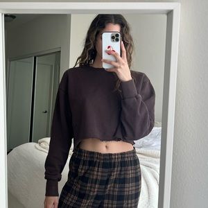 Good American Cropped Brown Crewneck Sweatshirt Size 2 (US M)
